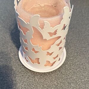 PartyLite White Butterfly Metal Candle Holder with Pink Candle 🕯️
